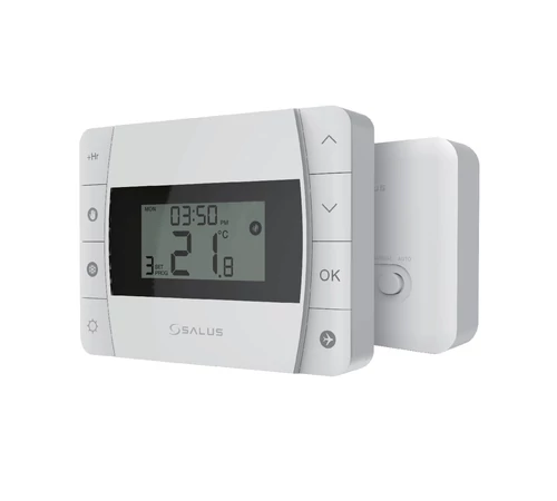 Termostat digital programabil RF 868 MHz, Salus DT500RF, montaj perete/birou, pe baterii 2xAA, anti-îngheț, algoritm ITLC, contact liber de potențial