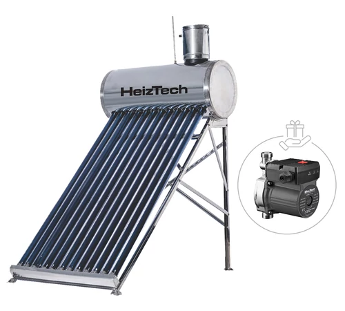 Panou solar 120 litri nepresurizat cu 12 tuburi vidate rezervor si suport otel inoxidabil pentru preparare apa calda menajera HeizTech