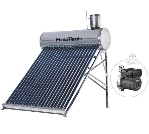 Panou solar 200 litri nepresurizat cu 20 tuburi vidate rezervor si suport otel inoxidabil pentru preparare apa calda menajera HeizTech
