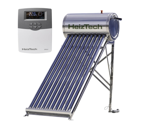 Panou solar automatizat cu 10 tuburi vidate pentru preparare apa calda menajera cu rezervor otel inoxidabil nepresurizat 100 litri controler SR501 HeizTech