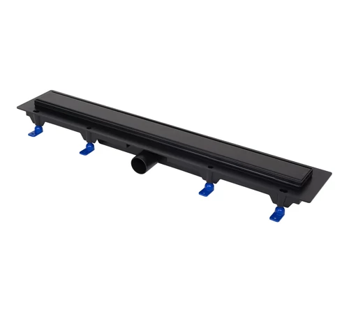 Rigolă de duș liniară, 650 mm, ramă de plastic, grilă inox STANDARD, negru mat, 675024, LIV
