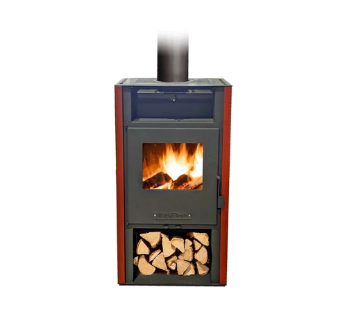 Șemineu pe lemne MSKA8 8 kW roșu cu geam termorezistent BlauTech - vedere frontală