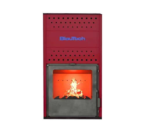 Termoșemineu pe lemne 13.7 kW, pentru încălzire centrală, cu geam termoizolantă, roșu, BT-HIDRO15 R, BlauTech