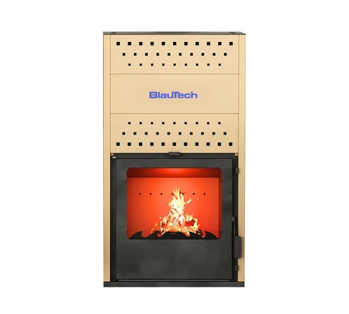 Termoșemineu pe lemne 13.7 kW, pentru încălzire centrală, cu geam termoizolantă, bej, BT-HIDRO15 B, BlauTech