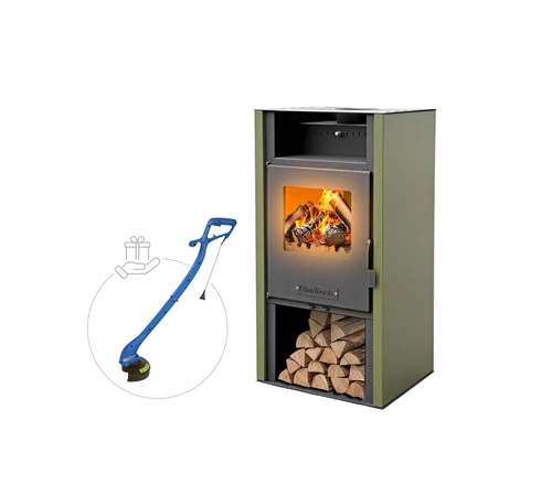 Șemineu pe lemne, 8 kW, cu geam termoizolantă, culoare verde oliv, MSKA8, BlauTech