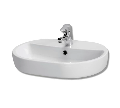 Lavoar Cersanit Caspia, montat pe blat, oval, alb, 60 cm