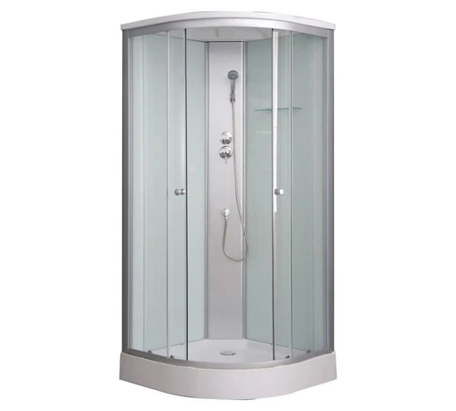 Cabina de dus din sticla securizata si aluminiu, 90 x 90 cm, echipata cu cadita de 15 cm si sifon, GLADYS