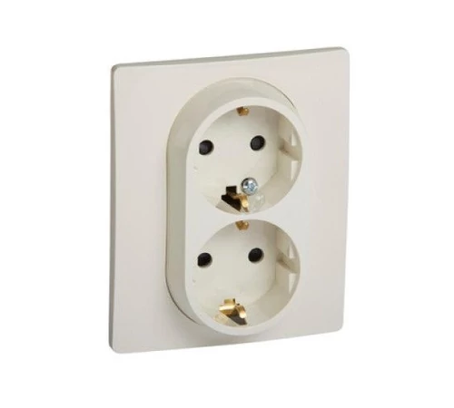 Priza dubla cu impamintare, contact mecanic cu arc, pentru uz interior. Culoare bej