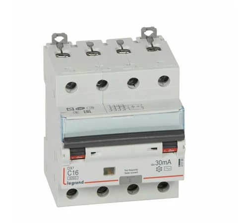 Disjunctor diferential cu un singur bloc DX³6000, 10kA, 4P 400V~ - 16A - tipAC 30mA, 4 111 86, LEGRAND