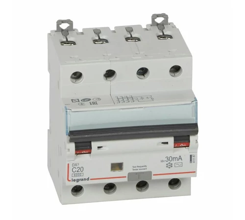 Disjunctor diferential cu un singur bloc DX³6000 10kA 4P 400V~ - 20A - tipAC 30mA 4 111 87 LEGRAND