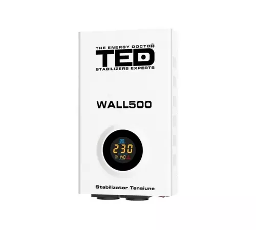 Stabilizator tensiune 500VA AVR relee 300 W display LCD 1 iesire schuko montaj pe perete TED002174 TED