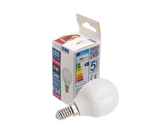 Bec LED E14 5W sferic 3000K LEDNEX