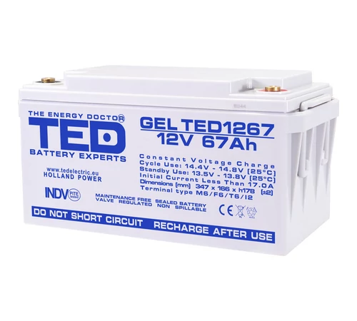 Acumulator TED Electric 67Ah Deep Cycle – aplicații industriale și solare