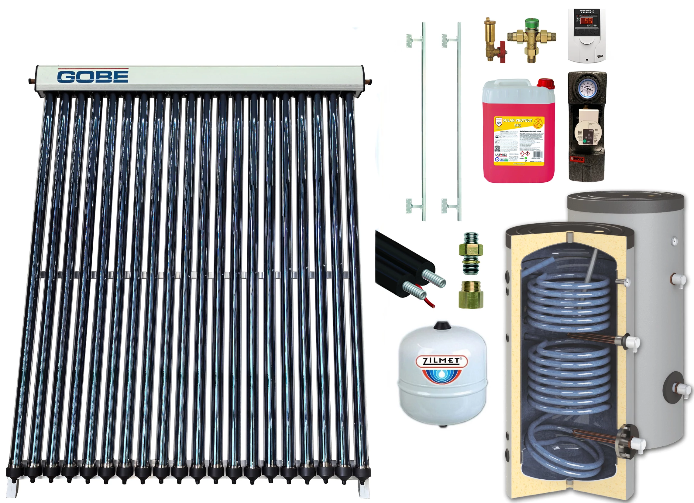 Pachet solar KIT S5 cu colector solar 20 tuburi GOBE Plus, boiler